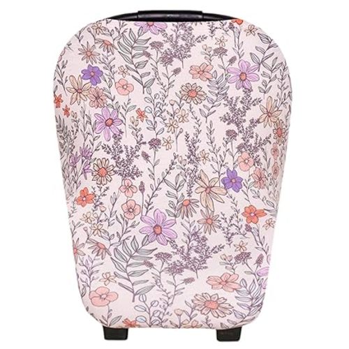 Baby Car Seat Cover Canopy and Nursing Cover Multi-Use Stretchy 5 in 1 Gift "Flora" by Copper Pearl