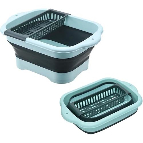 11L（2.91 Gallon） Collapsible Dish Basin with Drain Plug, Space Saving Outdoor Multiuse Foldable Sink Tub, Dishpan, Portable Kitchen Storage Tray for Vegetable Washing, Camping, RV (Green)