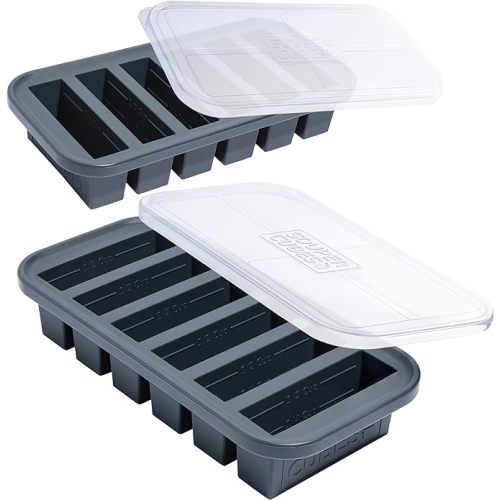 Souper Cubes 1/2 Cup Silicone Freezer Molds, Perfect for Storing Soups, Sauces, Juices, Desserts, Smoothie Prep and More, Freezer Portion Molds for Meal Prepping - Charcoal - 2-Pack