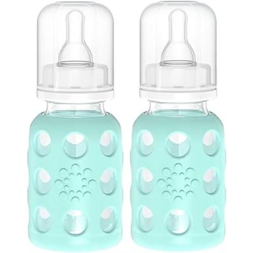 Lifefactory Glass Baby Bottle BPA Free | Protective Silicone Sleeve | 4 oz Pack of 2 | Mint