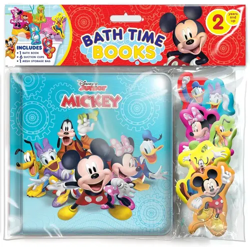 Disney Junior Mickey Bath Time Books - Activity Books for kids, Bath book, 6 Padded suction cups, 1 Mesh bag