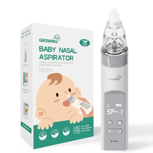GROWNSY Nasal Aspirator for Baby, Electric Nose Aspirator for Toddler, Baby Nose Sucker, Automatic Nose Cleaner with 3 Silicone Tips, Adjustable Suction Level, Music and Light Soothing Function