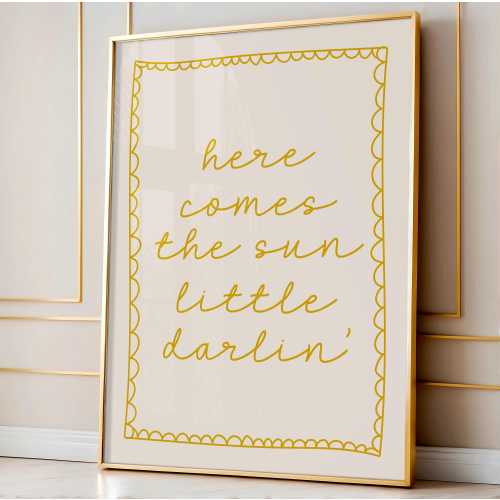 Here Comes The Sun Art Print | Mustard Yellow Nursery Wall Decor (Digital Download)