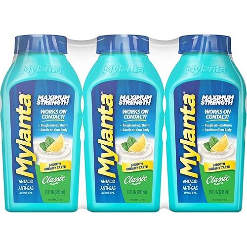 Mylanta Antacid and Anti-Gas, Maximum Strength Formula for Heartburn and Gas Relief, 3 Pack, Classic Flavor, 10 Fluid Ounce