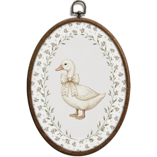 Cottagecore Goose Nursery Oval Wall Art, Floral Nursery Decor，Waterproof