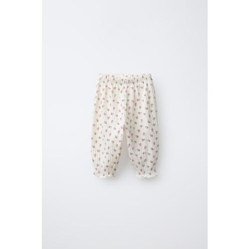 TEXTURED FLORAL PANTS - Ecru | ZARA United States