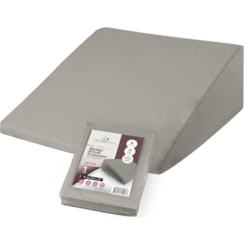 Wedge Pillow Cover 100% Cotton, Zippered Wedge Pillow Case Protector, Soft, Hypoallergenic & Breathable - Light Grey, (24Wx25Lx12)