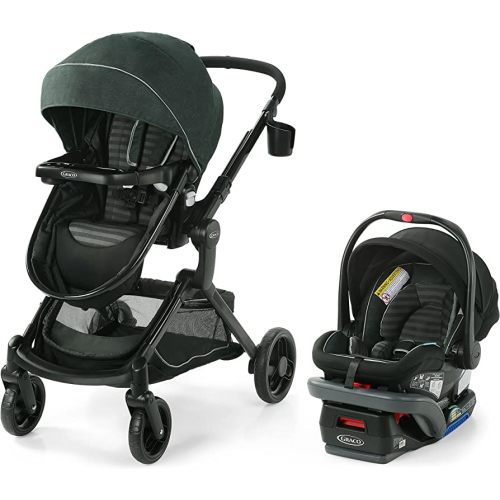 Graco Modes Nest DLX Travel System, 3-in1 Modular Baby Carseat Stroller Combo, Adjustable Slide2Me Infant Car Seat Carrier, Pramette, to Toddler Stroller, Includes SnugRide DLX Infant Car Seat, Raven