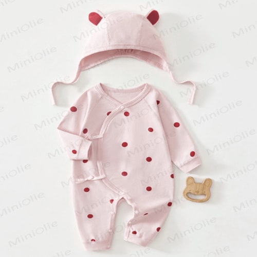 Baby Moon Polka Dots Kimono Romper with Hat