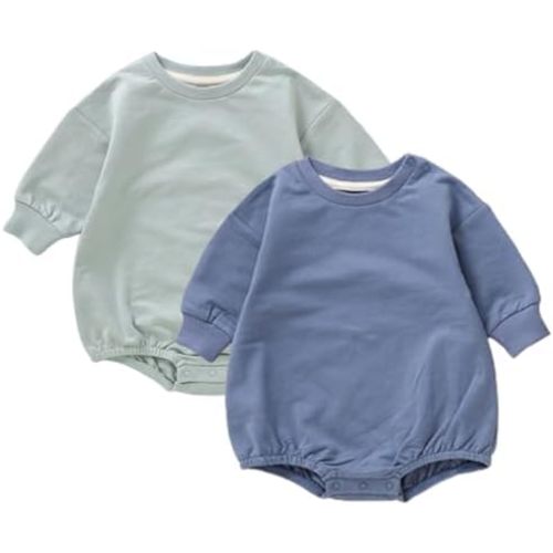 Baby Boy Bubble Romper Organic Cotton Solid Long Sleeve Oversized Sweatshirt Romper Newborn Fall Winter Clothes