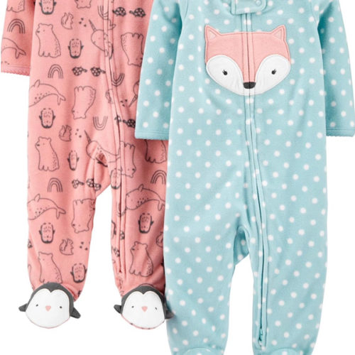 Simple Joys by Carter's Baby Girls' Cotton and Fleece Footed Sleep and Play, Pack of 2