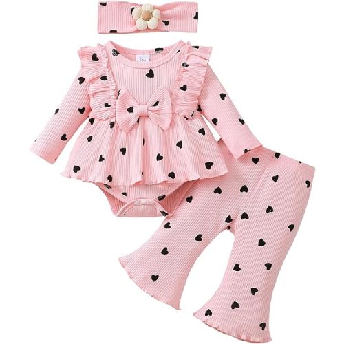 Newborn Baby Girl Clothes Fall Winter Infant Girl Outfits Preemie Girls Bell Bottoms Pants Set Cute Headband