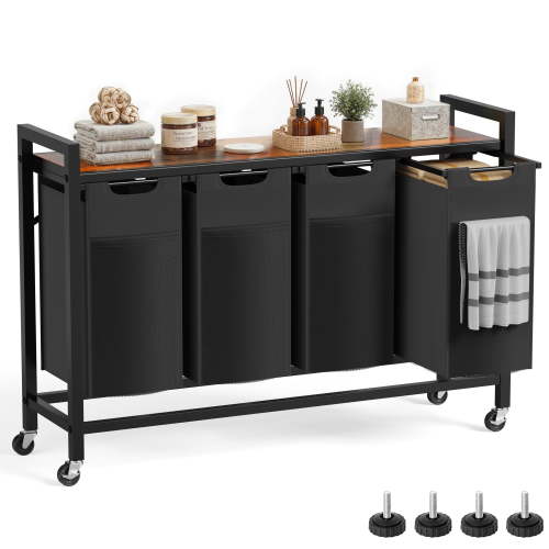 edx Laundry Basket, Laundry Sorter with Shelf & 4 Pull-Out Removable Bags, 4×10.6 Gallons (40 Liters) for Laundry Rooms, Bathrooms & Dorms,45.67"L x 12.99"W x 29.92"H