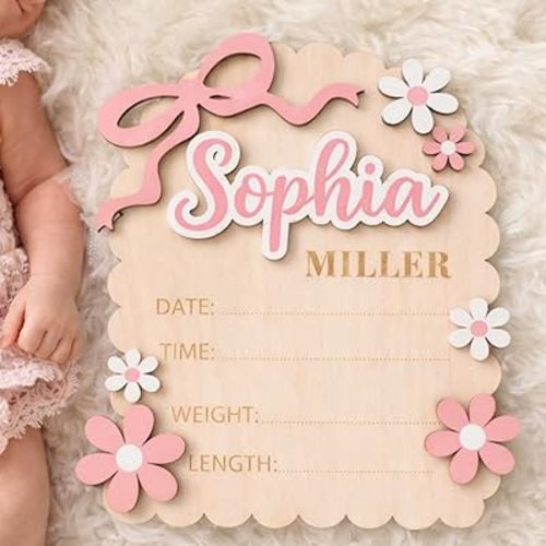 Luxury Custom Baby Name Announcement 3D 2 Layers Wooden Sign, Announcement Sign for New Baby, Welcome Newborn Arrival to World Sign for Boy or Girl 4