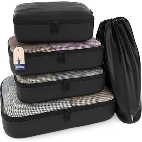 Shacke 5 Set Packing Cubes for Travel – Luggage Organizer & Suitcase Bags with Laundry Bag, Carry On Packing Organizer, Travel Accessories for Women Men (Air Black)