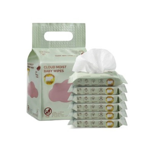 Bc Babycare Cloud Moist Baby Wipes -Travel Pack Hypoallergenic & Unscented for Sensitive Skin, Extra Thick, 99% Water, Plant-Based, 6 packs 60 counts