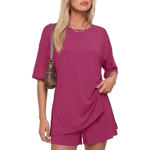 Darong Women's 2 Piece Lounge Set Short Sleeve Boxy T-shirt & Shorts Comfywear Summer Pajama Set Loungewear Set