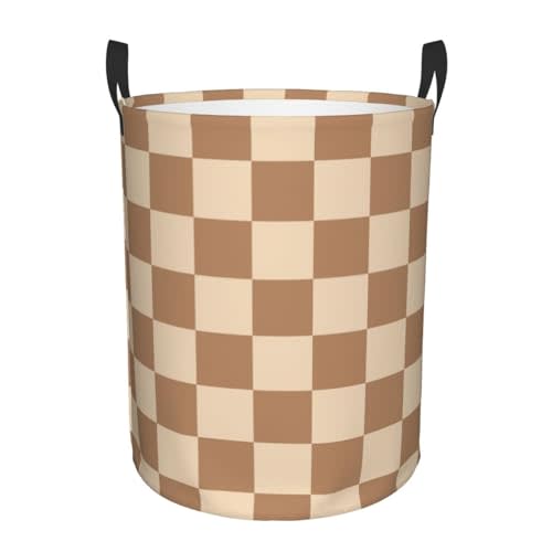 Brown Checkerboard Checkered Large Laundry Basket Decor Round Laundry Hamper Collapsible Laundry Baskets With Handles Dirty Clothes Hamper Basket Toy Cloth Storage Basket for Bedroom Room Decor