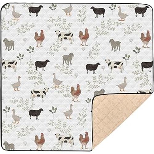 Baby Play Mat Farm Cow Rooster Goose 50 x 50 Playpen Mats for Floor Play Gym Crawling Mat Non-Slip Cushioned Baby Playmat for Infants, Babies, Toddlers