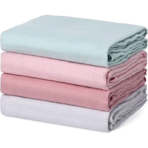 Momcozy Muslin Swaddle Blanket, 4 Pack Large 47 X 47 Inches Breathable Swaddling Receiving Blankets for Baby Boy & Girl, Soft and Skin-Friendly Unisex Baby Blankets, Pink Blue