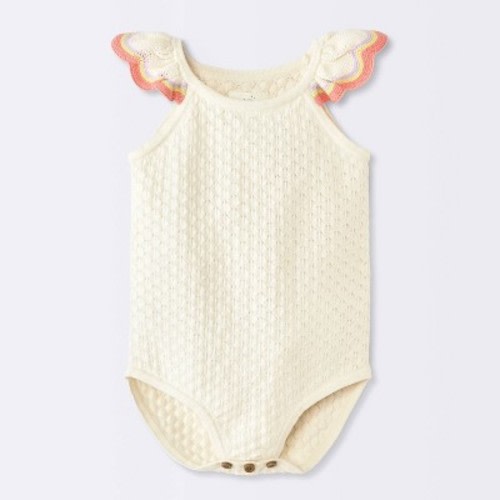 Baby Girls' Pointelle Scallop Sweater Romper - Cloud Island™ Cream 12M