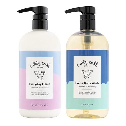 Tubby Todd's Baby Body Wash and Lotion Set - Gentle, Hypoallergenic Skincare for Newborns & Toddlers - 25oz, Fragrance-Free