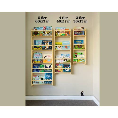 Narrow Montessori Solid Pine Bookshelf for Kids Bedroom, Baby Reading Corner Furniture