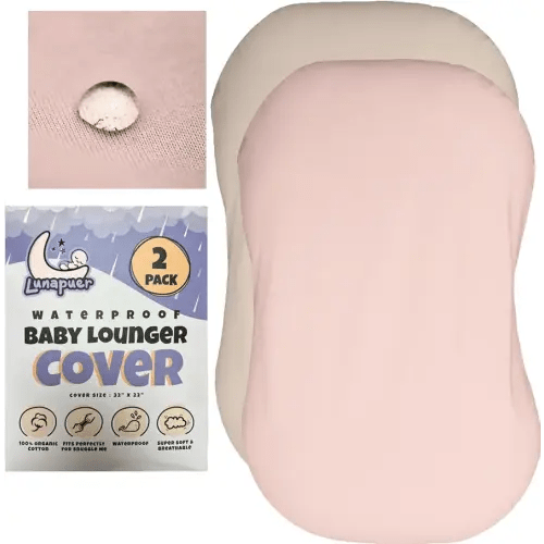 100% Waterproof Baby Lounger Cover - 2-Ply Organic Cotton Slipcovers Keep Your Lounger Clean & Your Baby Comfy - Machine Washable - (Lounger Not Included) - 2-Pack Includes Cream & Peach