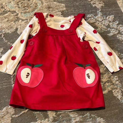Red Apple Jumper Dress with Long Sleeve Apple Onsie