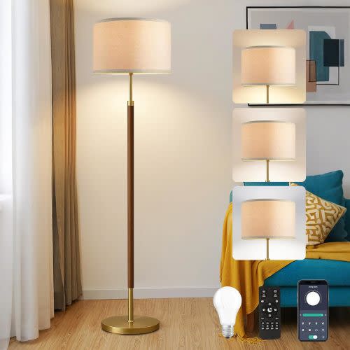 Wood Floor Lamps for Living Room Farmhouse Floor Lamp with Remote Control,Dimmable Vintage Floor Lamp Mid Century Modern Standing Lamp with 3 Color Temperature Tall Floor Lamps For Bedroom Corner