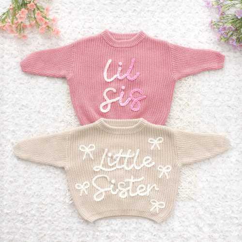 Personalized Big Sister Sweater, Custom Sibling Sweater, Hand-Embroidered Name Sweater for Big Brother, Little Brother/Sister, Lil Sis/Bro