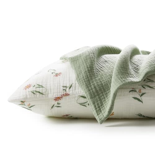 TILLYOU Muslin Toddler Pillowcase 2 Pack, 13x18 Soft Travel Cotton Pillow Case Kids for Boys and Girls, Daisy