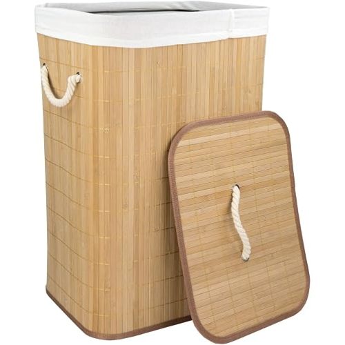 Home Basics Foldable Bamboo Laundry Basket Hamper (Rectangle, Natural)