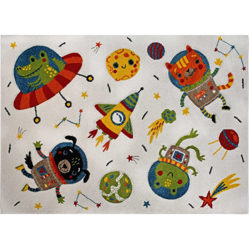 Zoomie Kids Area Rug Kids Bedroom Animal Friends Outer Space Modern Decor Nursery Playroom Carpet Mat | Wayfair