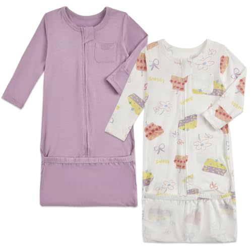 Aablexema Baby Nightgowns Rayon of Bamboo 2-way Zipper for Boys Girls | 2Pcs Newborn Sleep Sack, infant Sleeper Gown with Flip Mittens & Foot Cover, Easy to Diaper Changes,Tagless