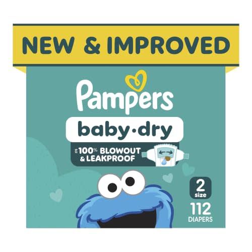 Pampers Baby Dry Ultra Cushiony Diapers, Size 2 (10-22 lbs), 112 Count, Up to 100% Leakproof (Packaging May Vary)