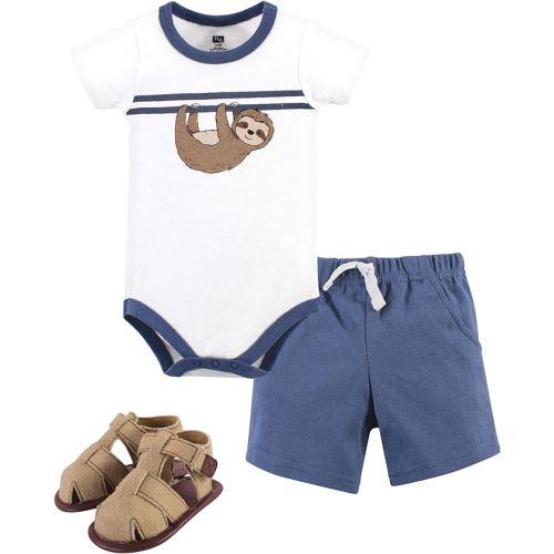 Hudson Baby Unisex Baby Cotton Bodysuit, Shorts and Shoe Set