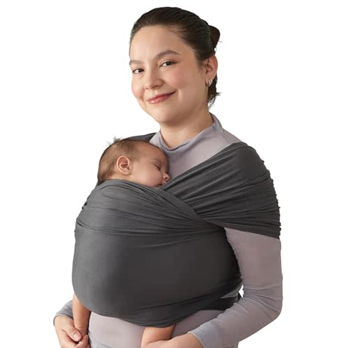 Ergobaby Aura Baby Wrap Carrier for Newborn 0-12 Months (8-25 lbs) - Soft Stretchy Infant Wrap Carrier with Hip-Healthy Positioning, Pre-Tied Design - Soft Black