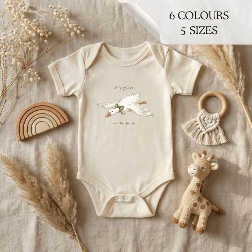 Silly Goose Baby Bodysuit: Goose Farm Illustration | Newborn to 24 months