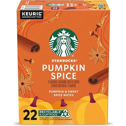 Starbucks K-Cup Coffee Pods, Pumpkin Spice Flavored for Keurig Coffee Makers, 100% Arabica, Limited Edition, 1 Box (22 Pods)