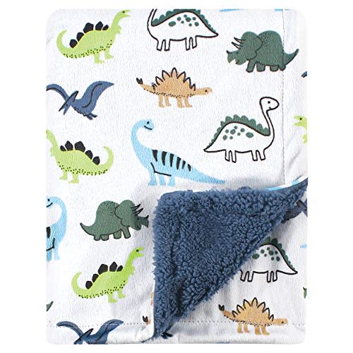 Hudson Baby Unisex Baby Plush Mink and Sherpa Blanket, Dino, One Size