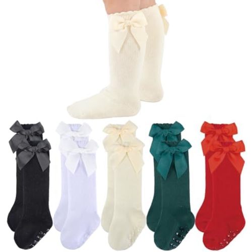 Baby Knee High Socks Girls Newborn Infants Toddlers Cotton Bow Ruffle Long Socks Non Slip Stockings Dress Socks