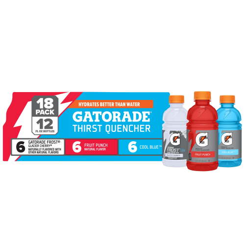 Gatorade Hydrating Sports Drink Variety Pack 12 fl oz 18 Bottles Fruit Punch Glacier Cherry Cool Blue