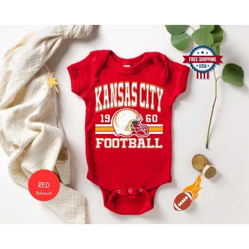 Kansas City Football Onesies®, Retro 80s Style Game Day Baby Tee, Football Baby Shower Gift, Cute Baby Bodysuit, Kansas City Toddler T-shirt