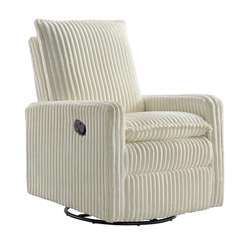 Oxford Baby Uptown Upholstered Swivel Glider and Recliner Nursery Chair - Corduroy, Pearl White