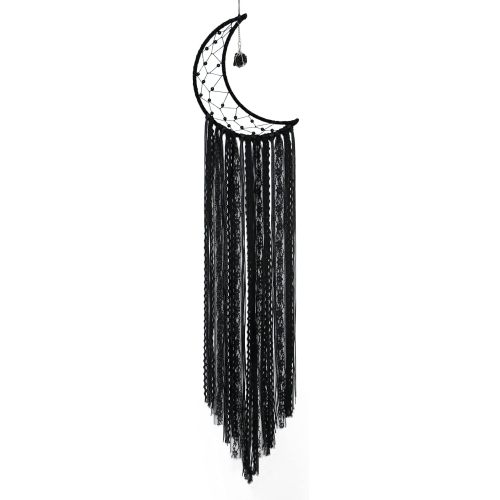 Dream Catcher Black Moon Dream Catchers with Crystal Stone, Handmade Gothic Wall Hanging, Witchy Woven Boho Decor for Bedroom Bohemian Home Decoration Ornament Craft Gift (Black)