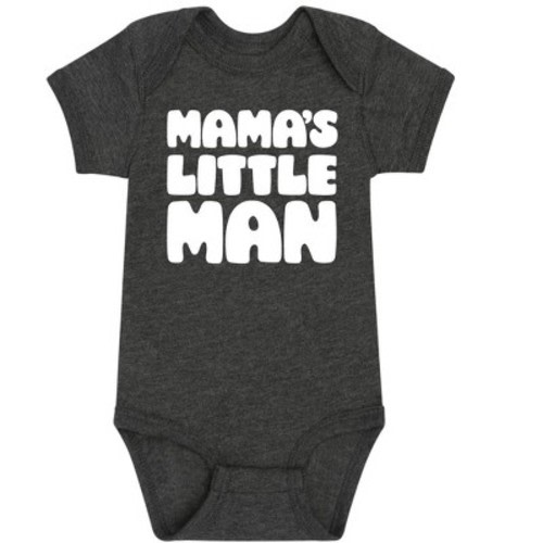 Boys' Instant Message Mama's Little Man Baby Graphic One Piece - Heather Charcoal - Newborn: Cotton Blend, Regular Fit, Crew Neck