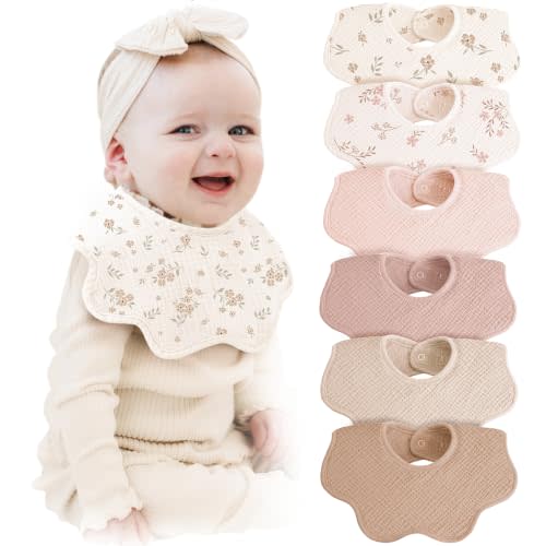 Konssy 6-Pack Muslin Baby Bandana Bibs, Drool Bibs for Girls & Boys | 100% Cotton, Soft & Absorbent, Ideal for Teething & Drooling, from Newborn to Toddler, Ages 0-36 Months (khaki)