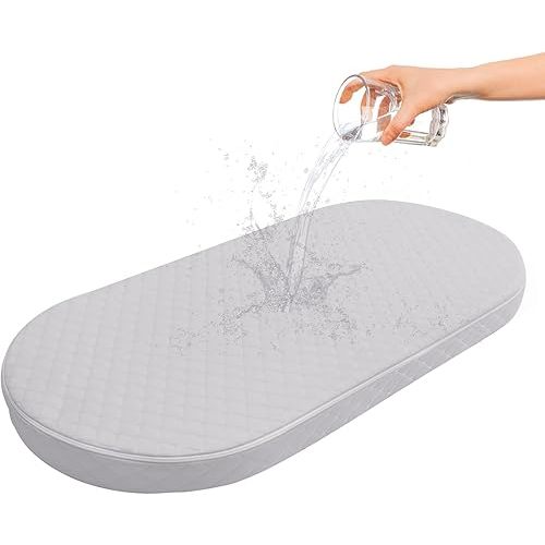Baby Bassinet Mattress Compatible with Dream On Me/Fisher-Price Baby Bedside Sleeper, Breathable, Premium Foam, Oval Shaped with Removal Waterproof Cover,15" x 30" x 2''