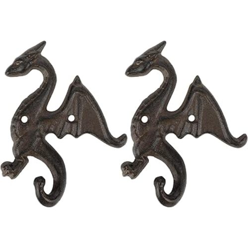Hicarer 2 Pack Dragon Cast Iron Wall Mount Hooks Rustic Decorative Dragon Wall Mount Hooks Hanger Heavy Duty Shelf Bracket Included Hardware for Coats, Hats, Keys and Towels Home Decor